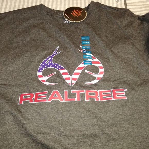 REALTREE Heather Blue/Gray Graphic T-Shirts with Deer Antler American Flag - Picture 3 of 6